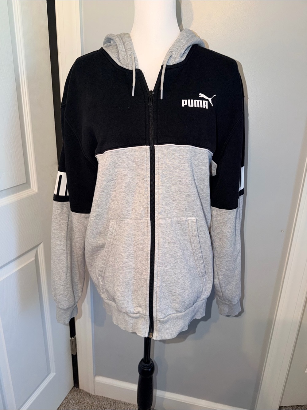 Puma Black and Light Gray Colorblock Zip Hoodie